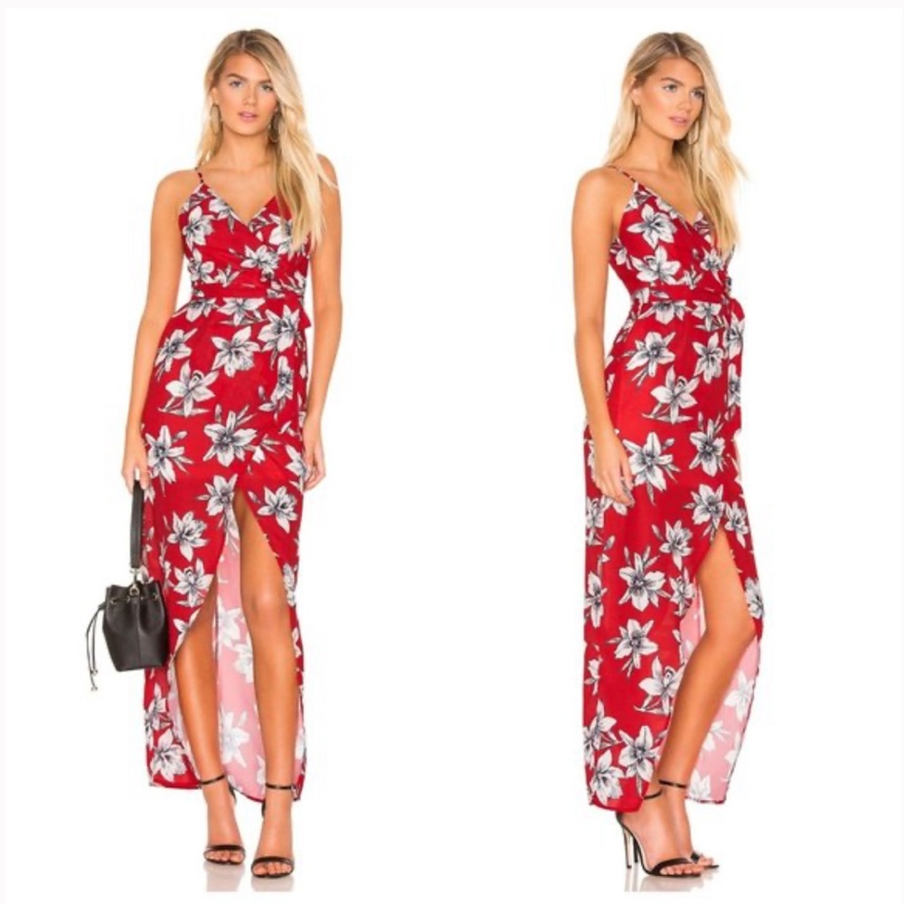Revolve Superdown Vera Wrap Tie Maxi in Red Floral - Like New